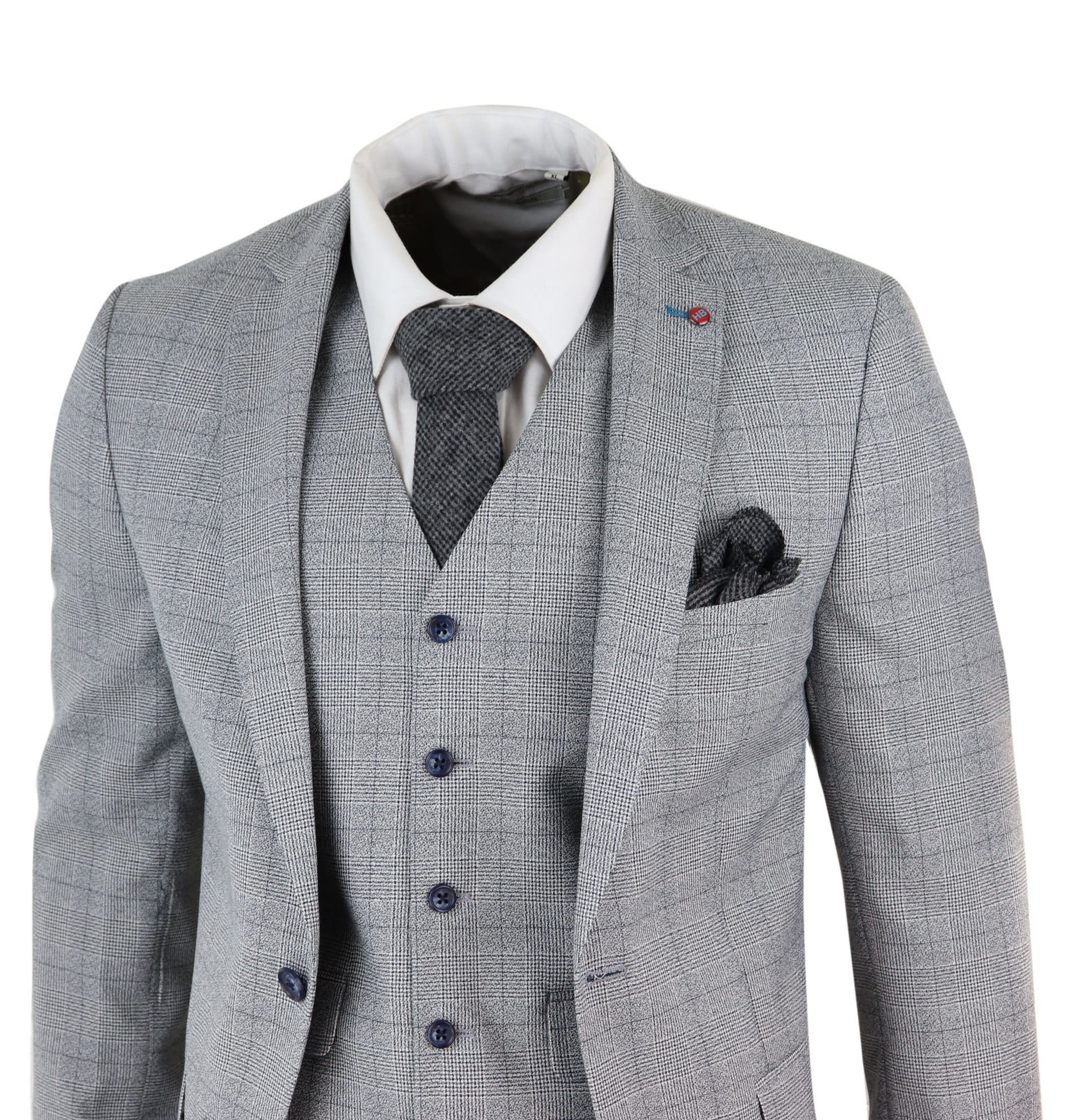 Mens Grey Check 3 Piece Slim Fit Suit | Happy Gentleman