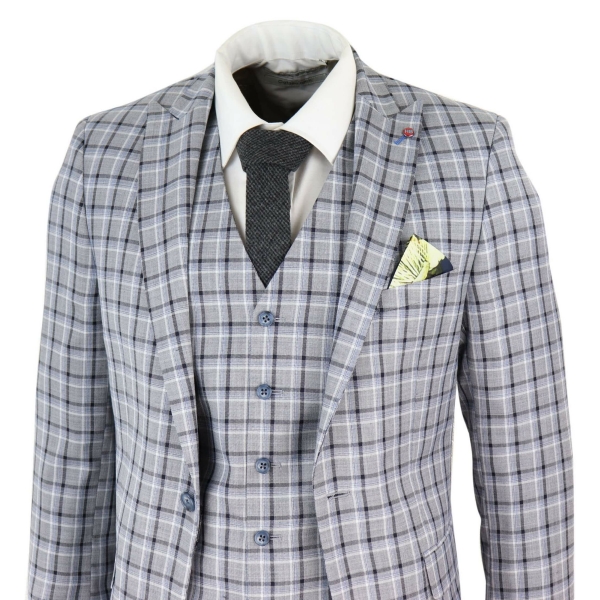Mens Grey Pince of Whales Check 3 Piece Suit