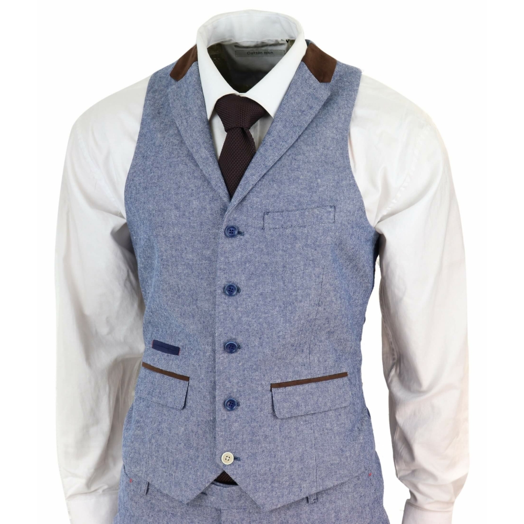 Men's 3 Piece Suit - Blue with Brown Detailing: Buy Online - Happy ...