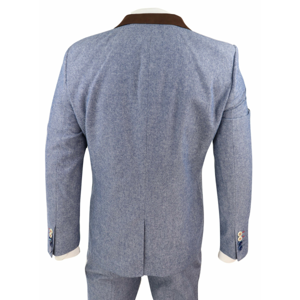 Men's 3 Piece Suit - Blue with Brown Detailing