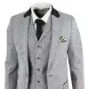 Men's 3 Piece Suit - Grey with Black Detailing