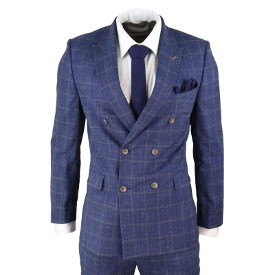 Blue Check Double Breasted 2 Piece Suit