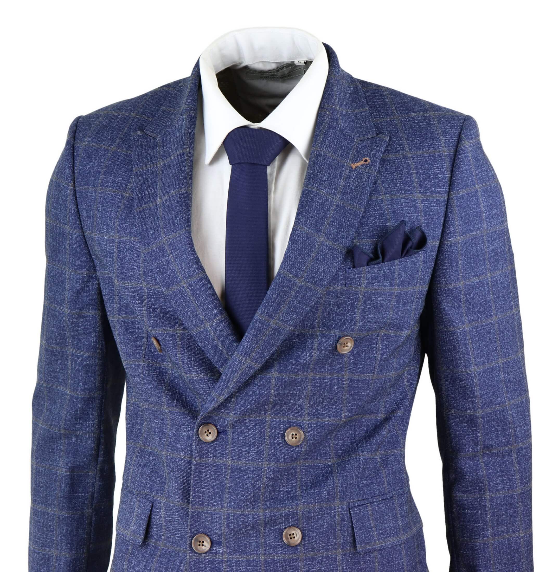 Blue Check Double Breasted 2 Piece Suit: Buy Online - Happy Gentleman