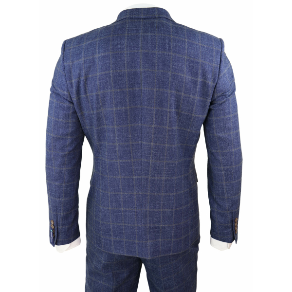 Blau karierter zweireihiger Anzug (2 Teile)