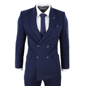 Navy-Blue Pinstripe Double Breasted Mafia Suit