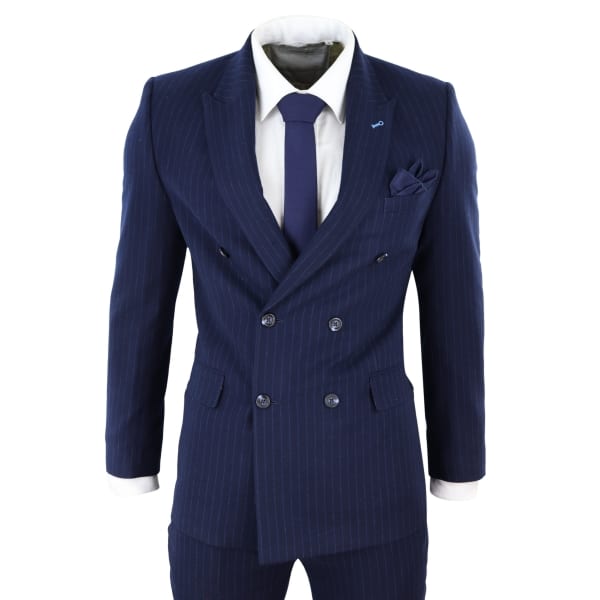 Navy-Blue Pinstripe Double Breasted Mafia Suit