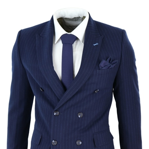 Navy-Blue Pinstripe Double Breasted Mafia Suit: Buy Online - Happy ...