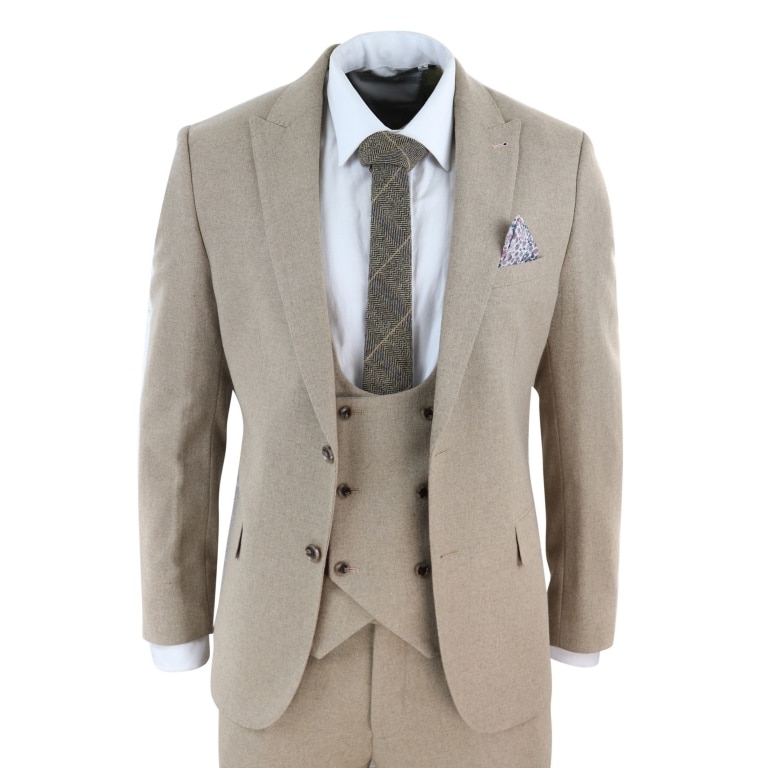 Men's Beige 3 Piece Wool Suit: Buy Online - Happy Gentleman