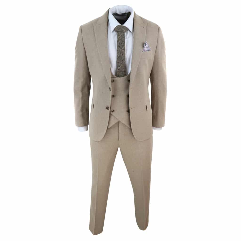 Men's Beige 3 Piece Wool Suit: Buy Online - Happy Gentleman