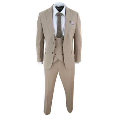 Men's Beige 3 Piece Wool Suit: Buy Online - Happy Gentleman