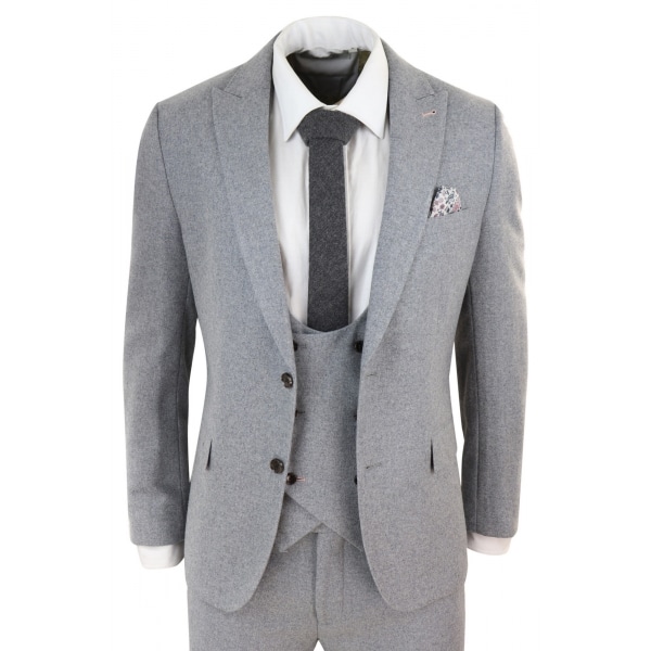 Men's Grey 3 Piece Wool Suit