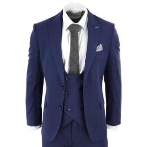 Men’s Navy-Blue 3 Piece Wool Suit