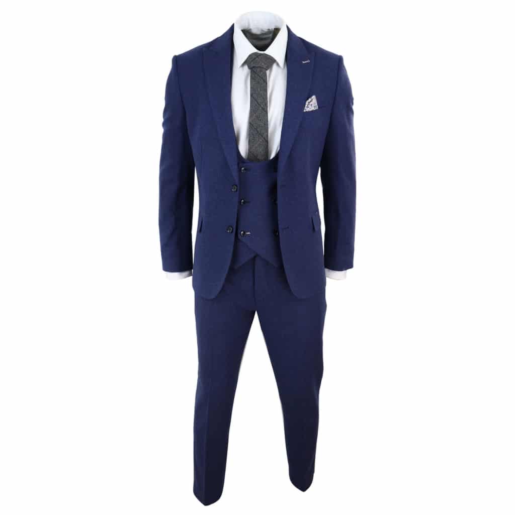 Men's Navy-Blue 3 Piece Wool Suit: Buy Online - Happy Gentleman