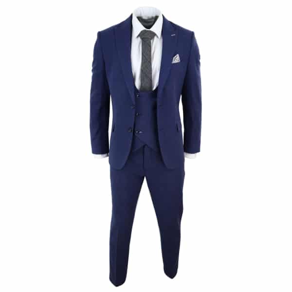 Men's Navy-Blue 3 Piece Wool Suit