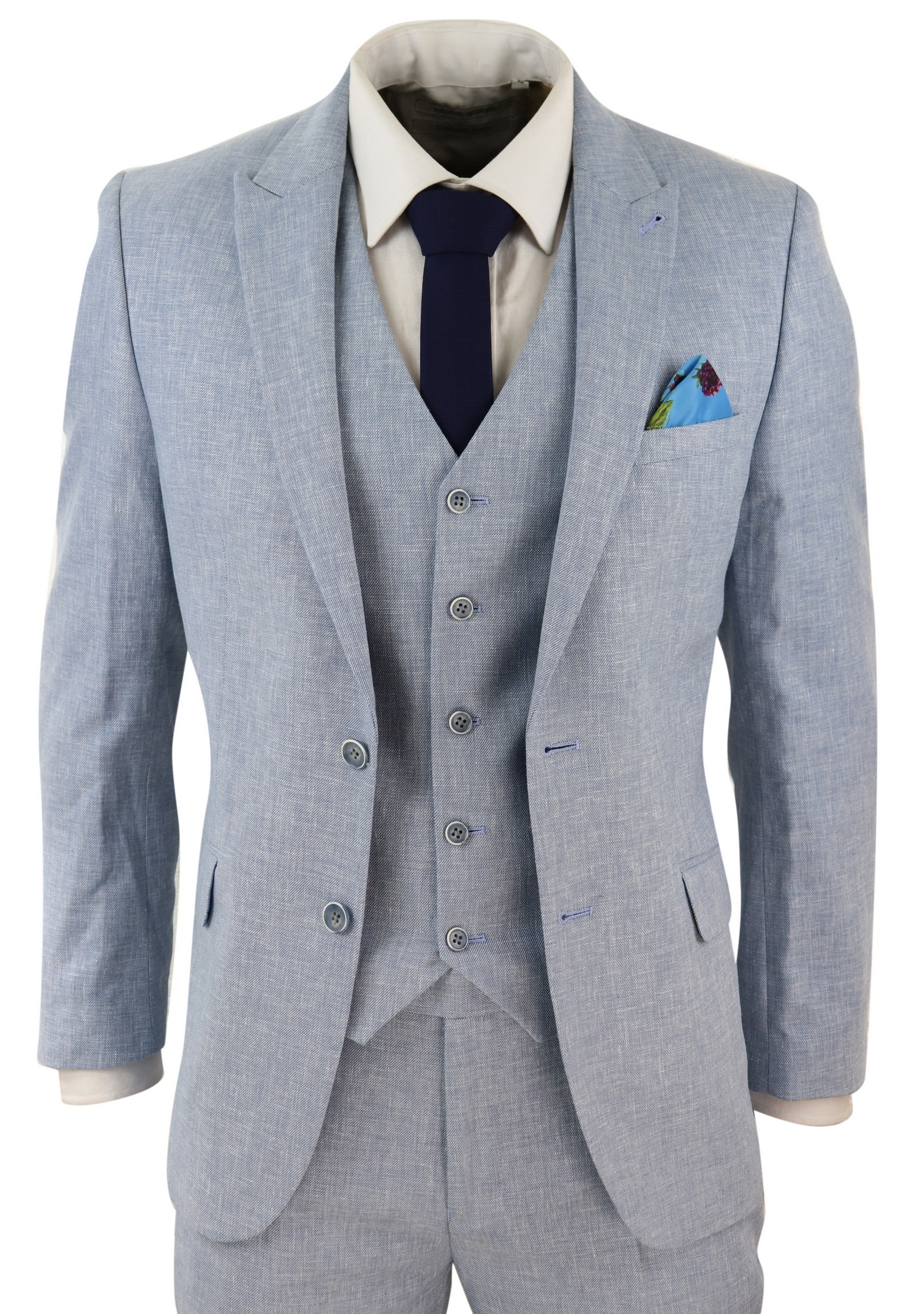 light blue linen suit