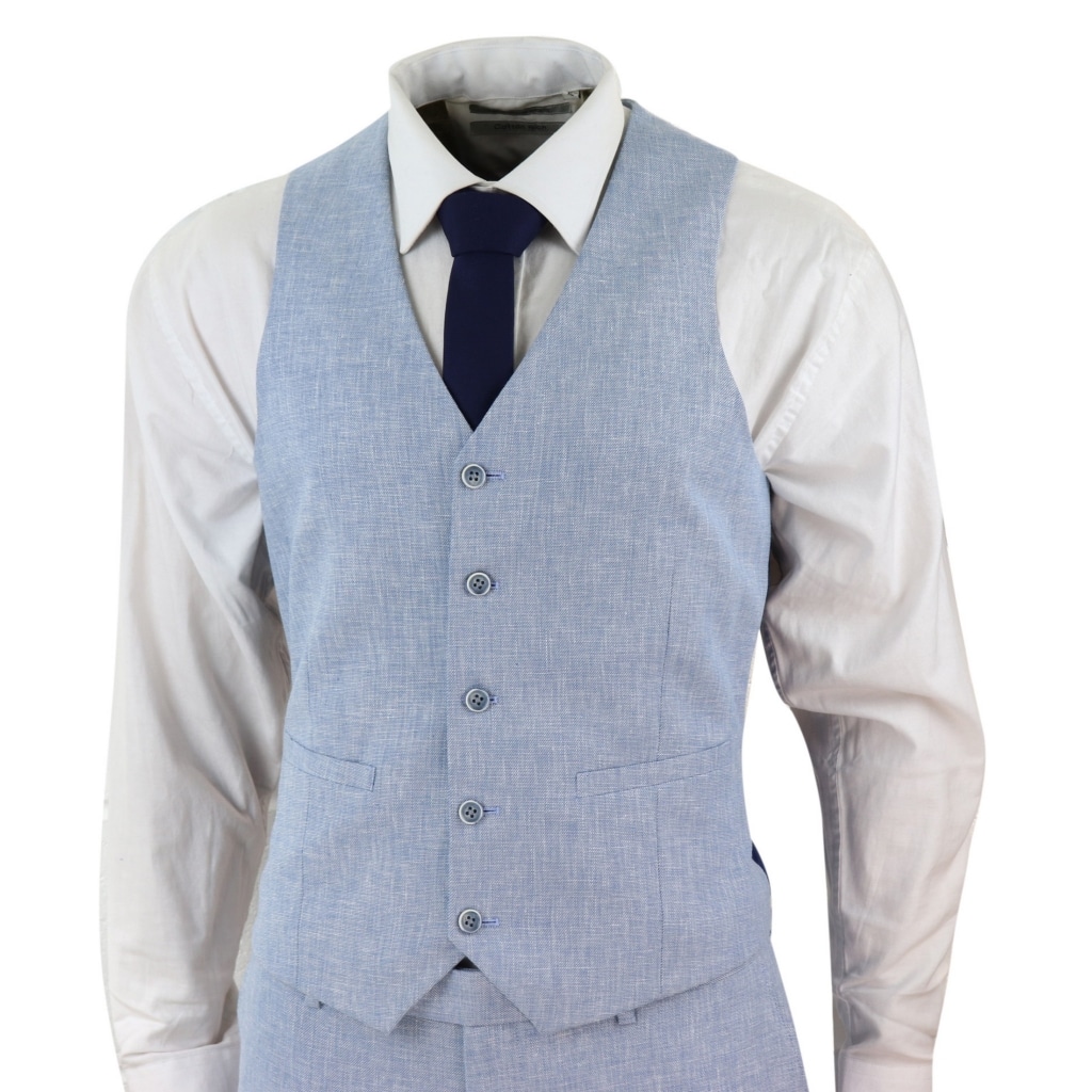Men's Light Blue 3 Piece Linen Suit: Buy Online - Happy Gentleman