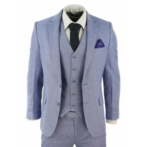 Men’s Blue 3 Piece Linen Suit