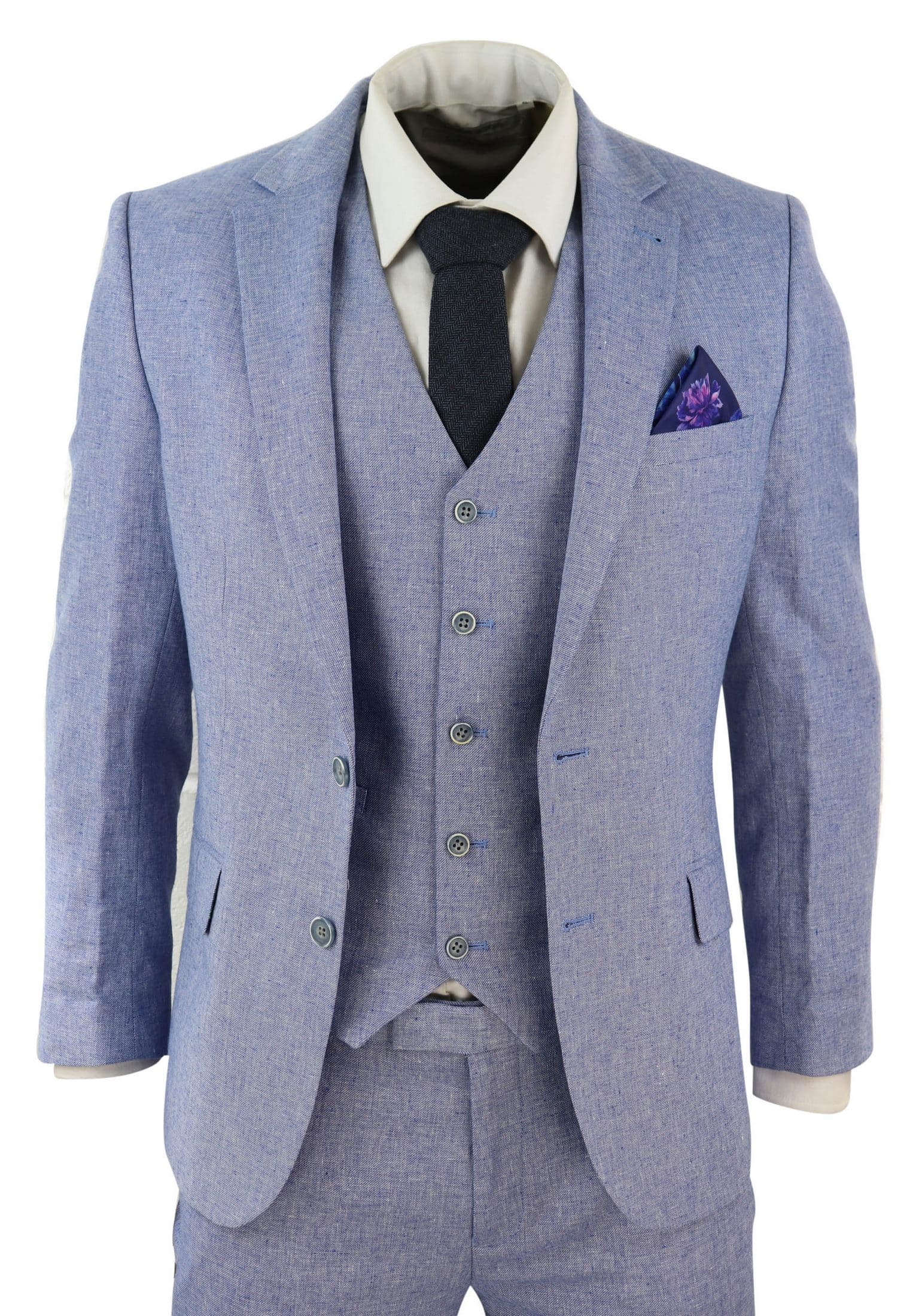 Men's Blue 3 Piece Linen Suit: Buy Online - Happy Gentleman