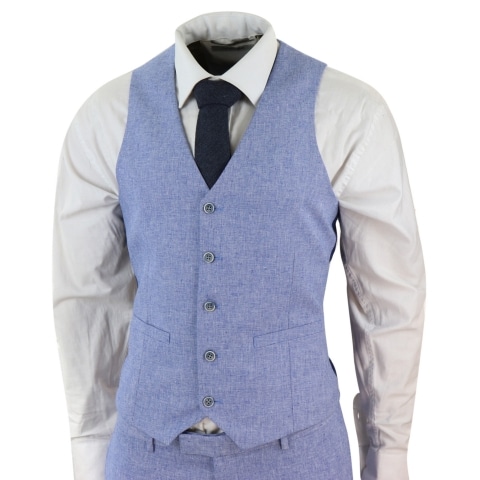 Men's Blue 3 Piece Linen Suit: Buy Online - Happy Gentleman