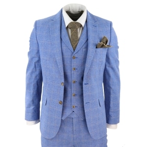 Men’s Light Blue Linen 3 Piece Suit