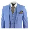 Men's Light Blue Linen 3 Piece Suit
