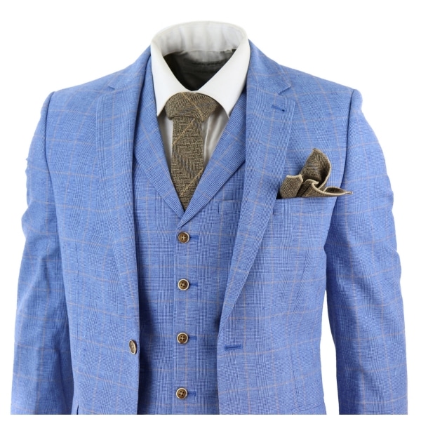 Men's Light Blue Linen 3 Piece Suit