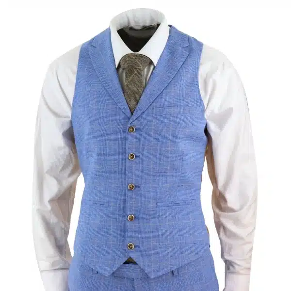 Men's Light Blue Linen 3 Piece Suit
