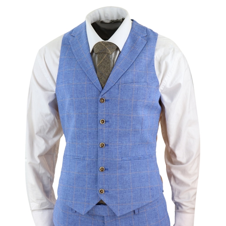 Men's Light Blue Linen 3 Piece Suit: Buy Online - Happy Gentleman