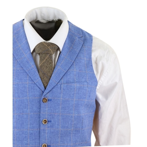 Men's Light Blue Linen 3 Piece Suit: Buy Online - Happy Gentleman