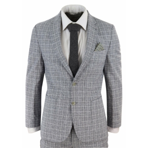 Men’s Black-Grey Check 2 Piece Linen Suit