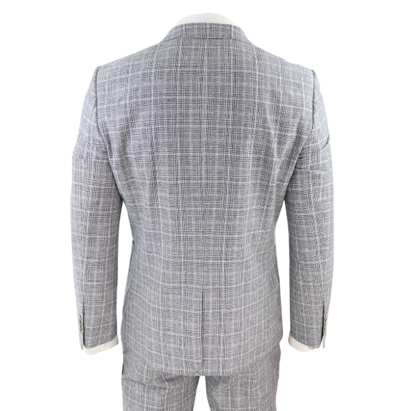 Men's Black-Grey Check 2 Piece Linen Suit