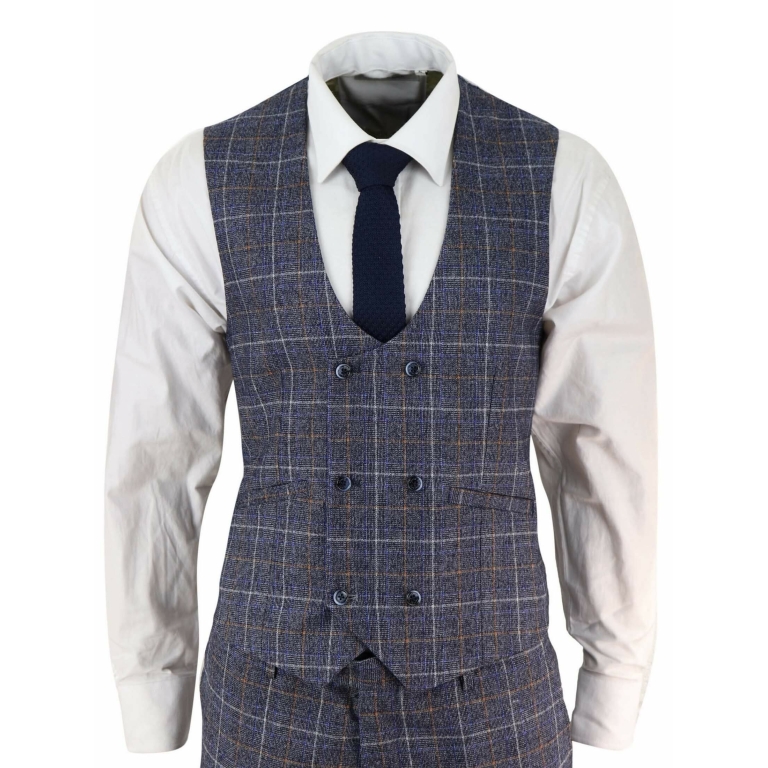 Mens Blue Tweed Check 3 Piece Suit: Buy Online - Happy Gentleman