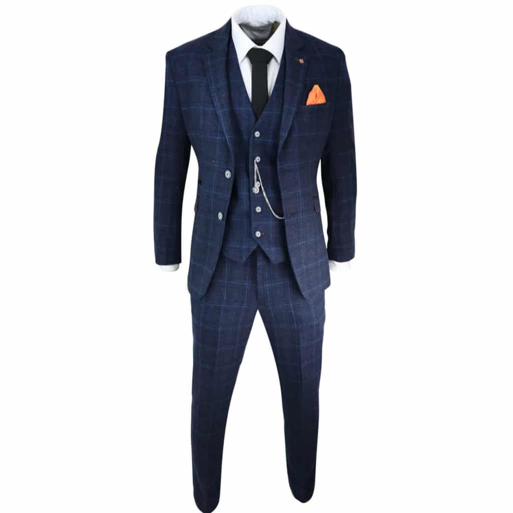 Mens Navy Blue Check 3 Piece Suit: Buy Online - Happy Gentleman