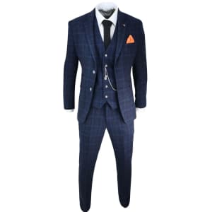 Mens Navy Blue Check 3 Piece Suit: Buy Online - Happy Gentleman