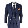 Mens Navy Blue Check 3 Piece Suit