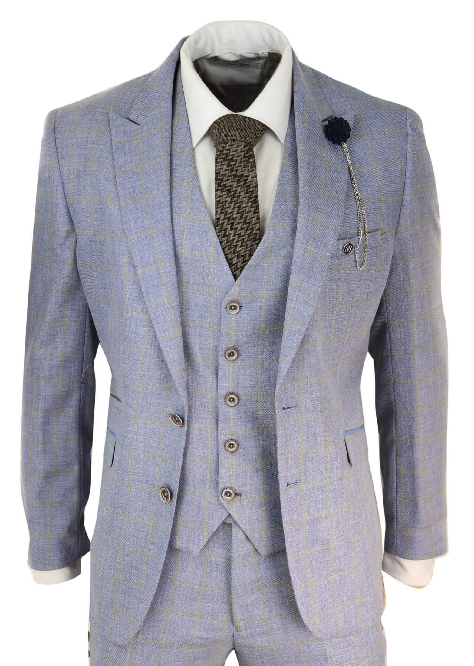 Mens Blue Check Light Summer Suit: Buy Online - Happy Gentleman