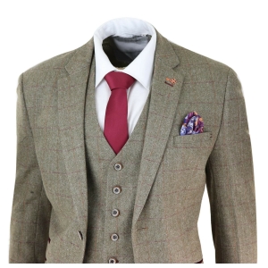 Mens Tweed Olive Green Check Suit: Buy Online - Happy Gentleman