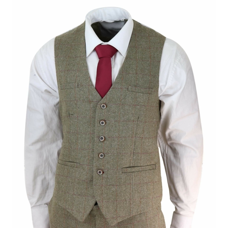 Mens Tweed Olive Green Check Suit: Buy Online - Happy Gentleman