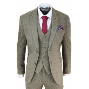 Mens Tweed Olive Green Check Suit