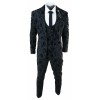 Mens Black 3 Piece Paisley Velvet Suit