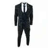 Mens Black 3 Piece Paisley Velvet Suit
