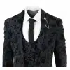 Mens Black 3 Piece Paisley Velvet Suit