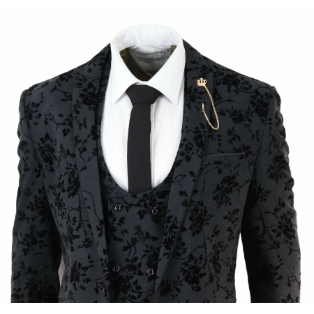 Mens Black 3 Piece Paisley Velvet Suit: Buy Online - Happy Gentleman