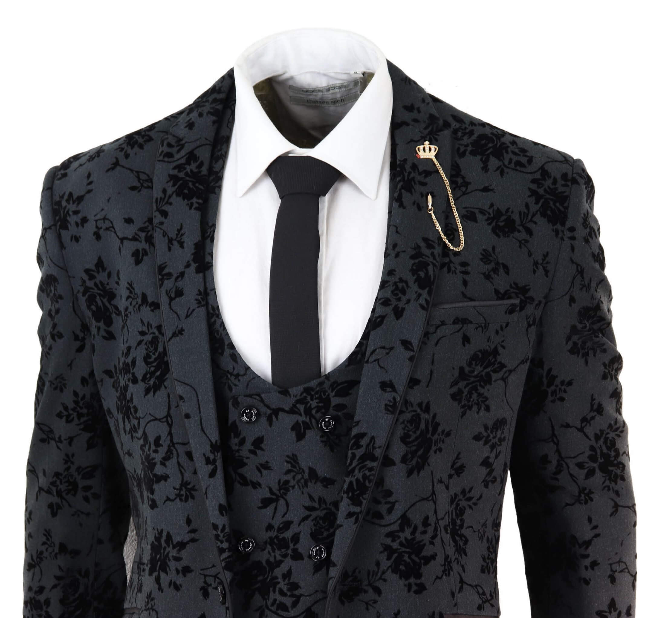 Schwarzer 3-teiliger Paisley-Samt-Anzug für Herren: Online kaufen