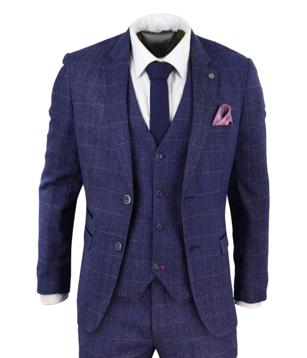 Blue 3 Piece Tweed Suit - Marc Darcy Harry: Buy Online - Happy Gentleman