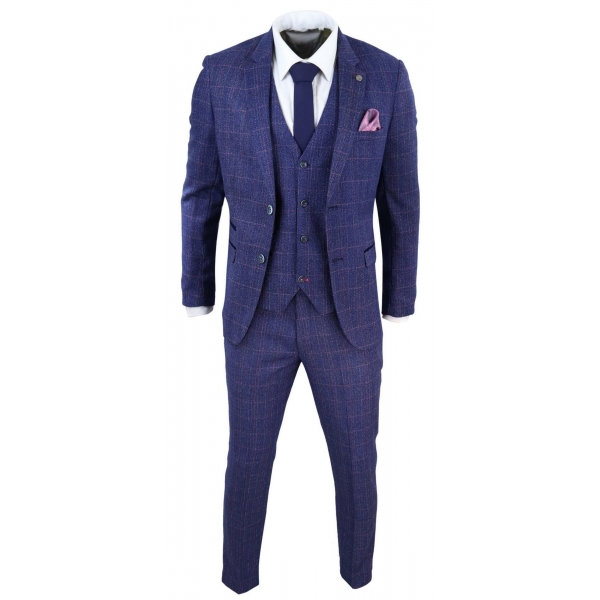 Blue 3 Piece Tweed Suit - Marc Darcy Harry