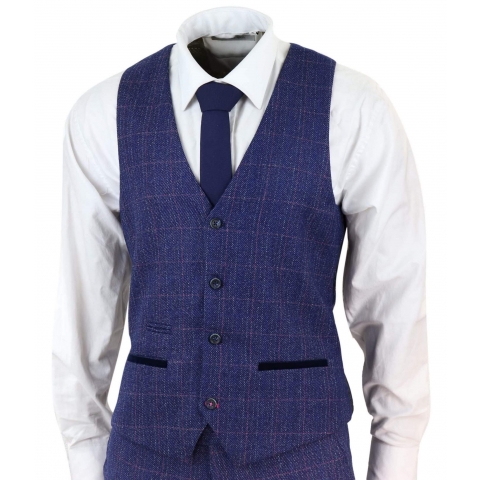 Blue 3 Piece Tweed Suit - Marc Darcy Harry: Buy Online - Happy Gentleman