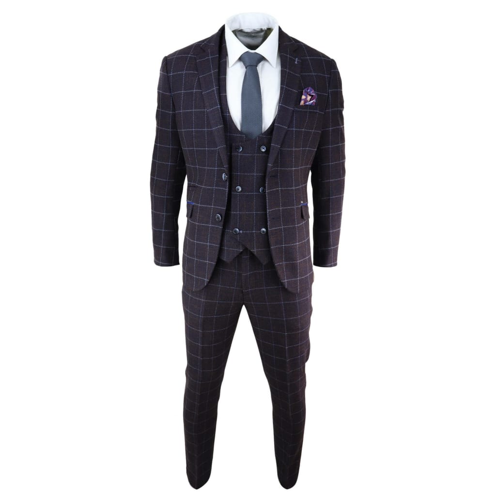 Mens Plum Check 3 Piece Suit: Buy Online - Happy Gentleman United States