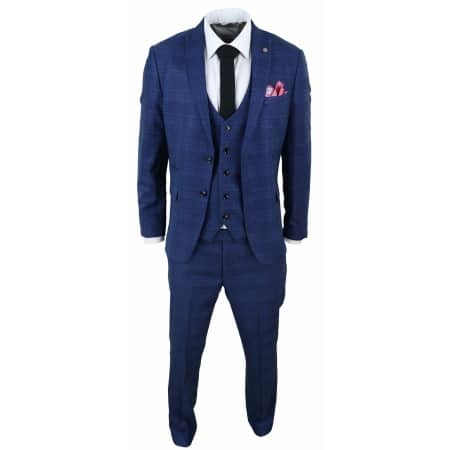 Marc Darcy Jerry - Blue 3 Piece Check Suit: Buy Online - Happy Gentleman