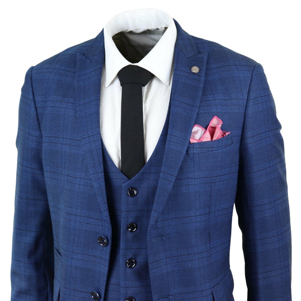 Marc Darcy Jerry - Blue 3 Piece Check Suit: Buy Online - Happy ...